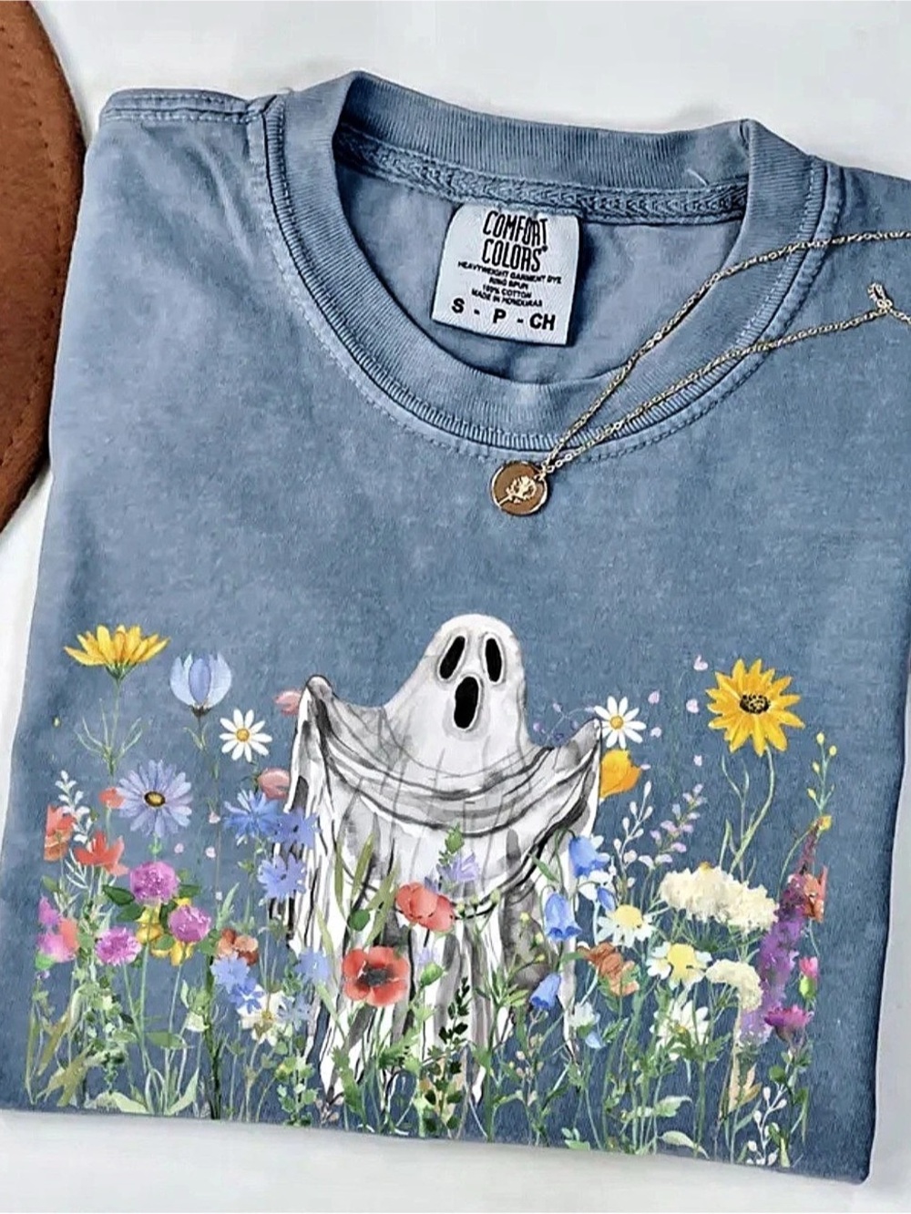 Comfort Colors Wildflowers Ghost Graphic T-Shirt Blue Jean Floral